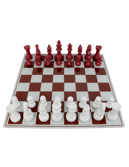 Grand Jeu d'échecs moderne chic 61 cm Verre Résine Rouge Blanc Scacchierra 