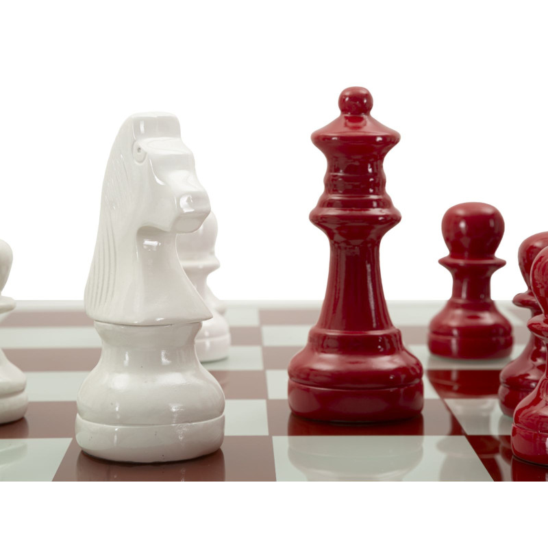 Grand Jeu d'échecs moderne chic 61 cm Verre Résine Rouge Blanc Scacchierra 