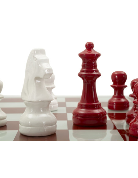 Grand Jeu d'échecs moderne chic 61 cm Verre Résine Rouge Blanc Scacchierra 