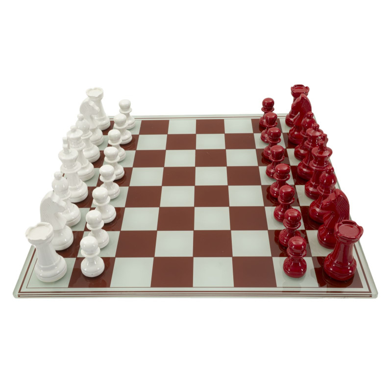 Grand Jeu d'échecs moderne chic 61 cm Verre Résine Rouge Blanc Scacchierra 