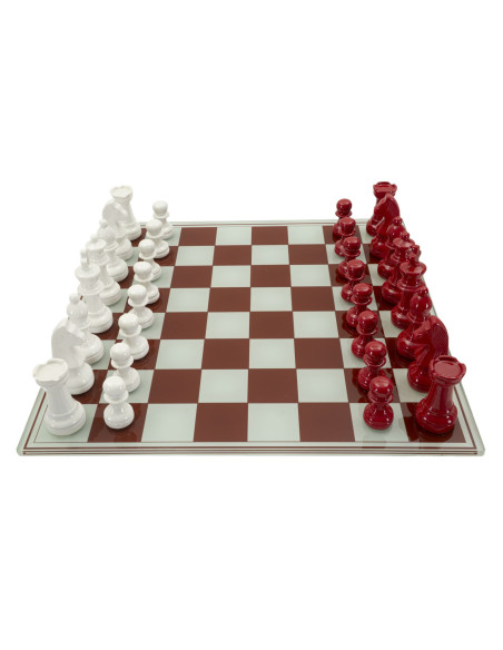 Grand Jeu d'échecs moderne chic 61 cm Verre Résine Rouge Blanc Scacchierra 