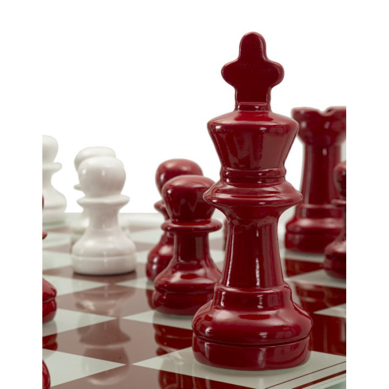Grand Jeu d'échecs moderne chic 61 cm Verre Résine Rouge Blanc Scacchierra 