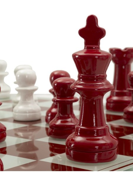 Grand Jeu d'échecs moderne chic 61 cm Verre Résine Rouge Blanc Scacchierra 