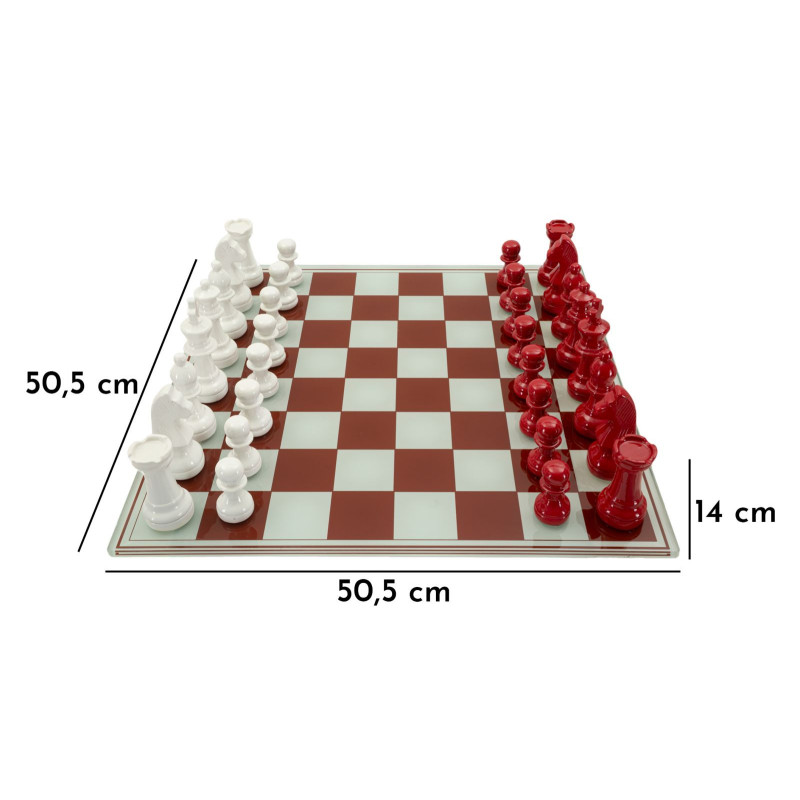 Grand Jeu d'échecs moderne chic 61 cm Verre Résine Rouge Blanc Scacchierra - 11