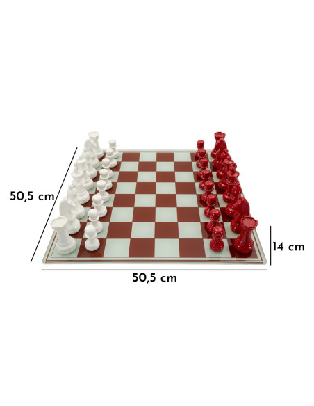 Grand Jeu d'échecs moderne chic 61 cm Verre Résine Rouge Blanc Scacchierra - 11