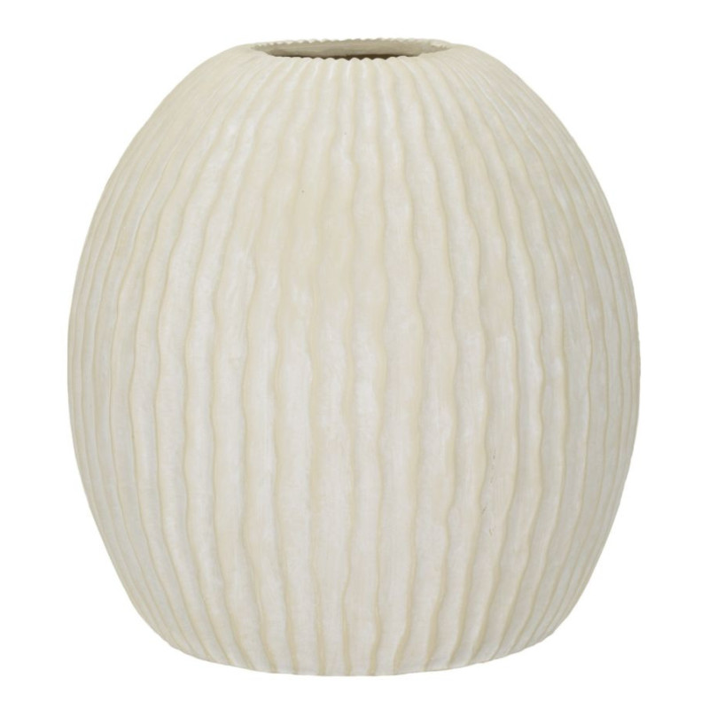 Vase moderne Rond Hauteur 38 cm Magnesium Oxide Blanc crème Motif strié Icicle 