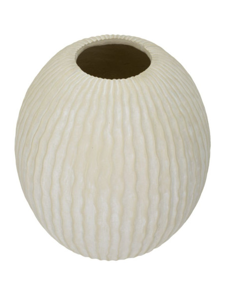Vase moderne Rond Hauteur 38 cm Magnesium Oxide Blanc crème Motif strié Icicle 