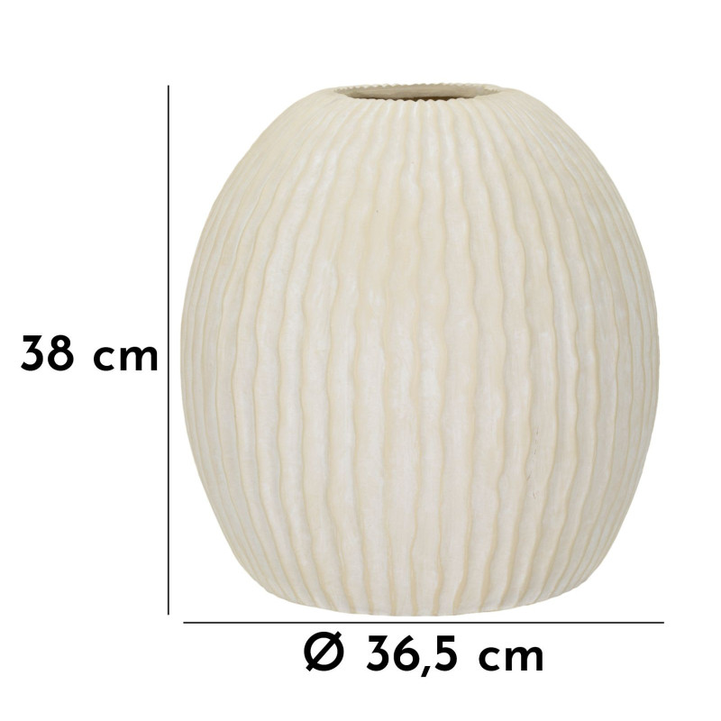 Vase moderne Rond Hauteur 38 cm Magnesium Oxide Blanc crème Motif strié Icicle 