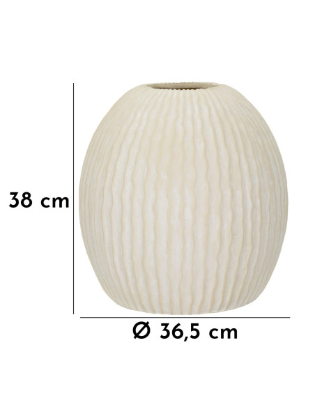 Vase moderne Rond Hauteur 38 cm Magnesium Oxide Blanc crème Motif strié Icicle 