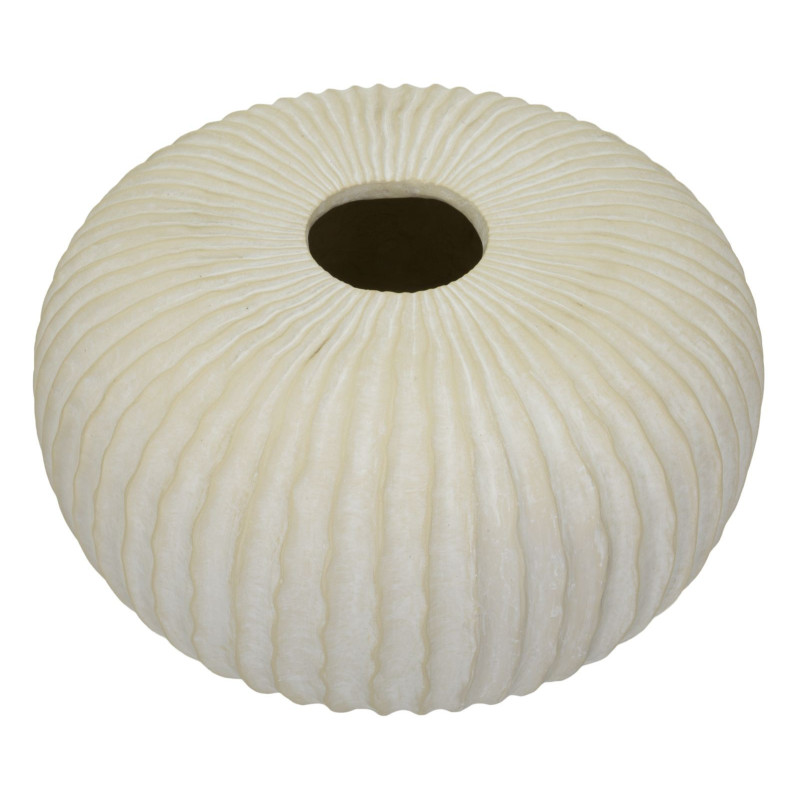 Vase moderne Rond Hauteur 23 cm Magnesium Oxide Blanc crème Motif strié Icicle 