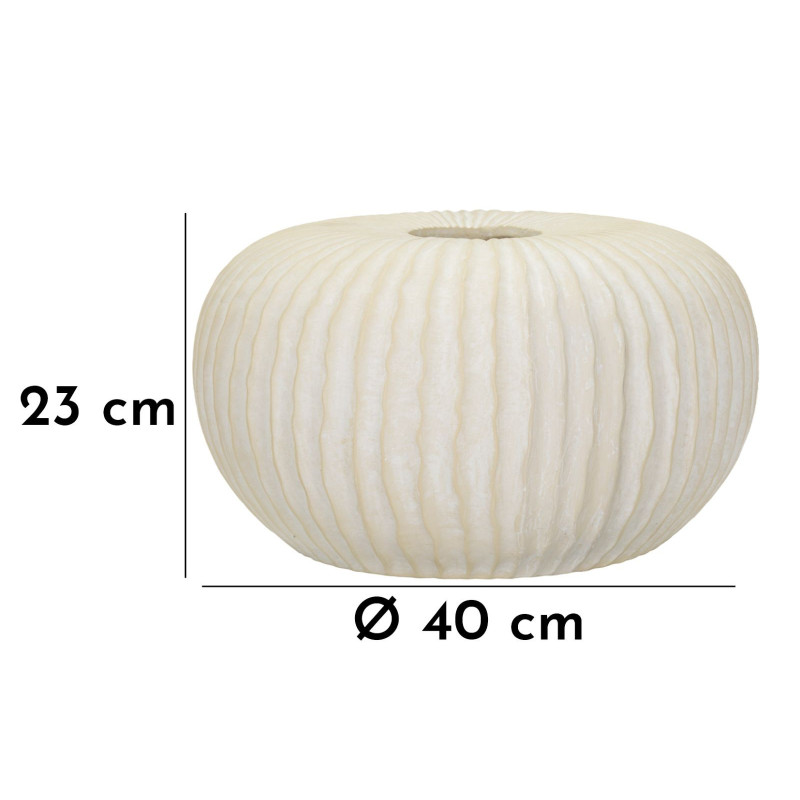 Vase moderne Rond Hauteur 23 cm Magnesium Oxide Blanc crème Motif strié Icicle 