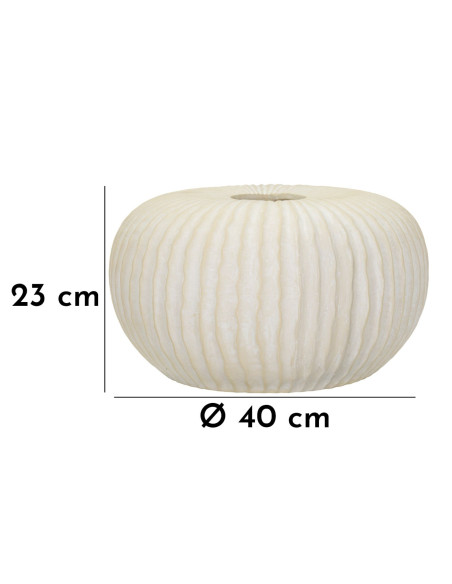 Vase moderne Rond Hauteur 23 cm Magnesium Oxide Blanc crème Motif strié Icicle 