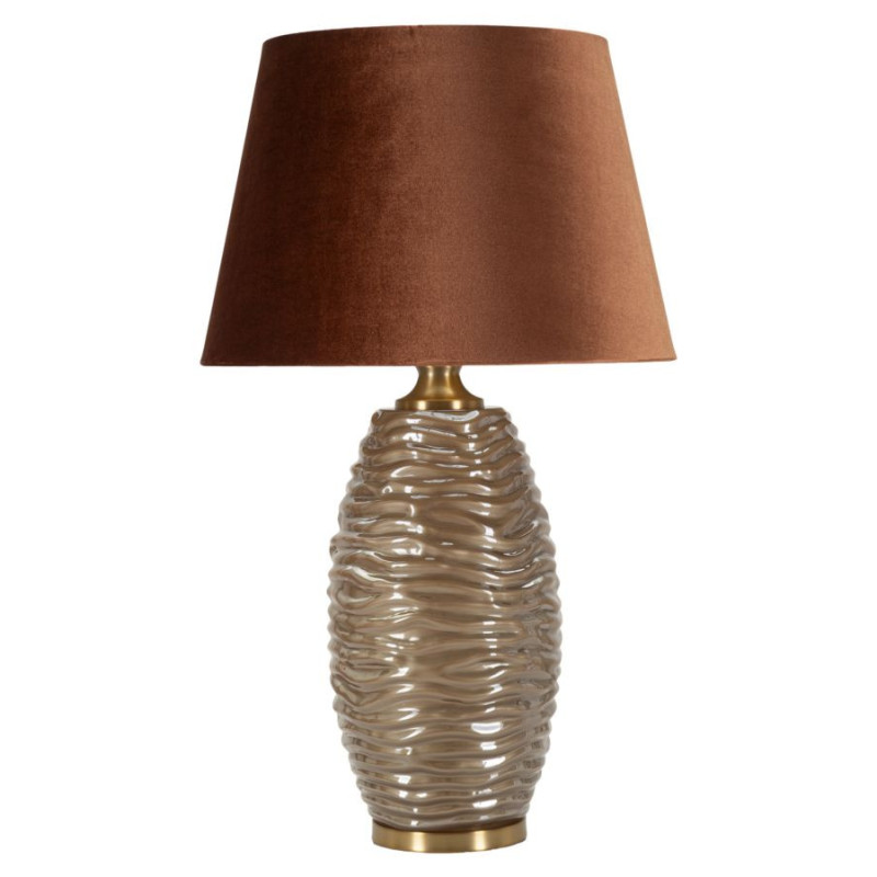 Grande Lampe à poser moderne chic Hauteur 79 cm Verre Tissu Marron Métal Doré Praga 