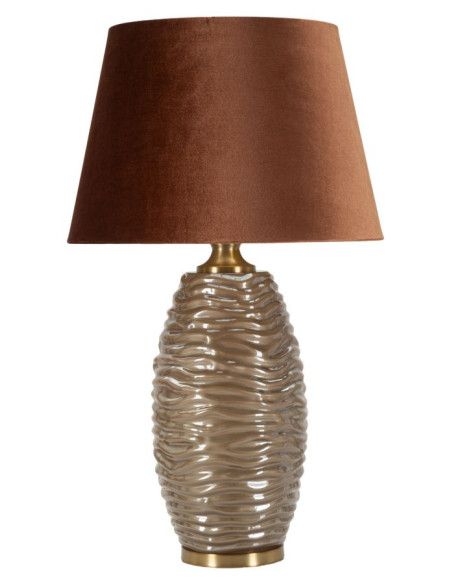 Grande Lampe à poser moderne chic Hauteur 79 cm Verre Tissu Marron Métal Doré Praga 