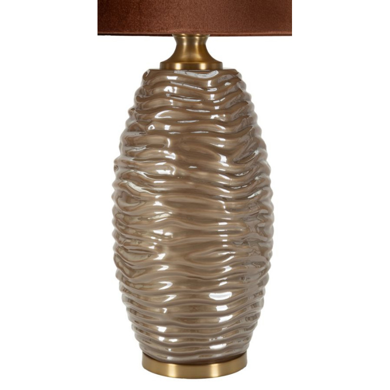 Grande Lampe à poser moderne chic Hauteur 79 cm Verre Tissu Marron Métal Doré Praga 