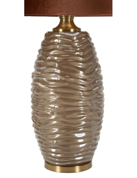 Grande Lampe à poser moderne chic Hauteur 79 cm Verre Tissu Marron Métal Doré Praga 