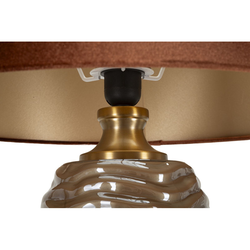 Grande Lampe à poser moderne chic Hauteur 79 cm Verre Tissu Marron Métal Doré Praga 
