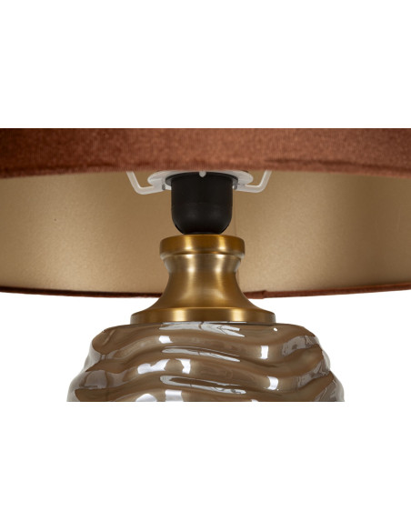 Grande Lampe à poser moderne chic Hauteur 79 cm Verre Tissu Marron Métal Doré Praga 