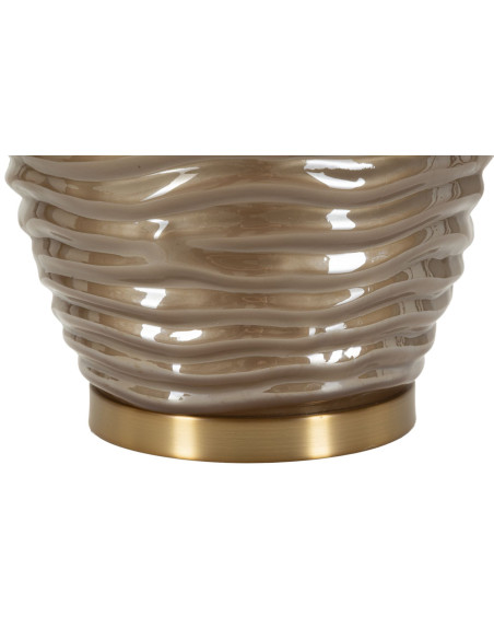 Grande Lampe à poser moderne chic Hauteur 79 cm Verre Tissu Marron Métal Doré Praga 