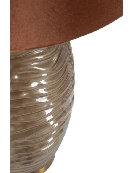 Grande Lampe à poser moderne chic Hauteur 79 cm Verre Tissu Marron Métal Doré Praga 