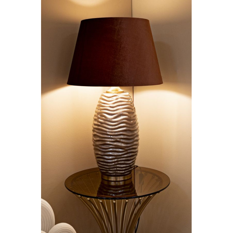 Grande Lampe à poser moderne chic Hauteur 79 cm Verre Tissu Marron Métal Doré Praga 