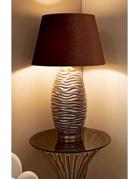 Grande Lampe à poser moderne chic Hauteur 79 cm Verre Tissu Marron Métal Doré Praga 