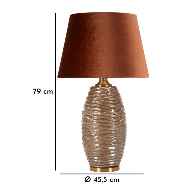 Grande Lampe à poser moderne chic Hauteur 79 cm Verre Tissu Marron Métal Doré Praga 