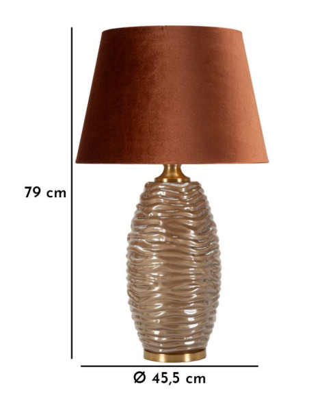 Grande Lampe à poser moderne chic Hauteur 79 cm Verre Tissu Marron Métal Doré Praga 