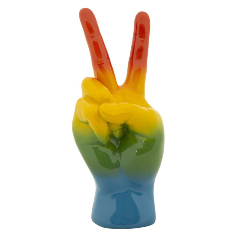 Statuette déco moderne Main Victoire Hauteur 36 cm Résine Multicolore Motif Arc en ciel Rainbow 