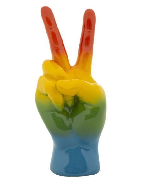 Statuette déco moderne Main Victoire Hauteur 36 cm Résine Multicolore Motif Arc en ciel Rainbow 