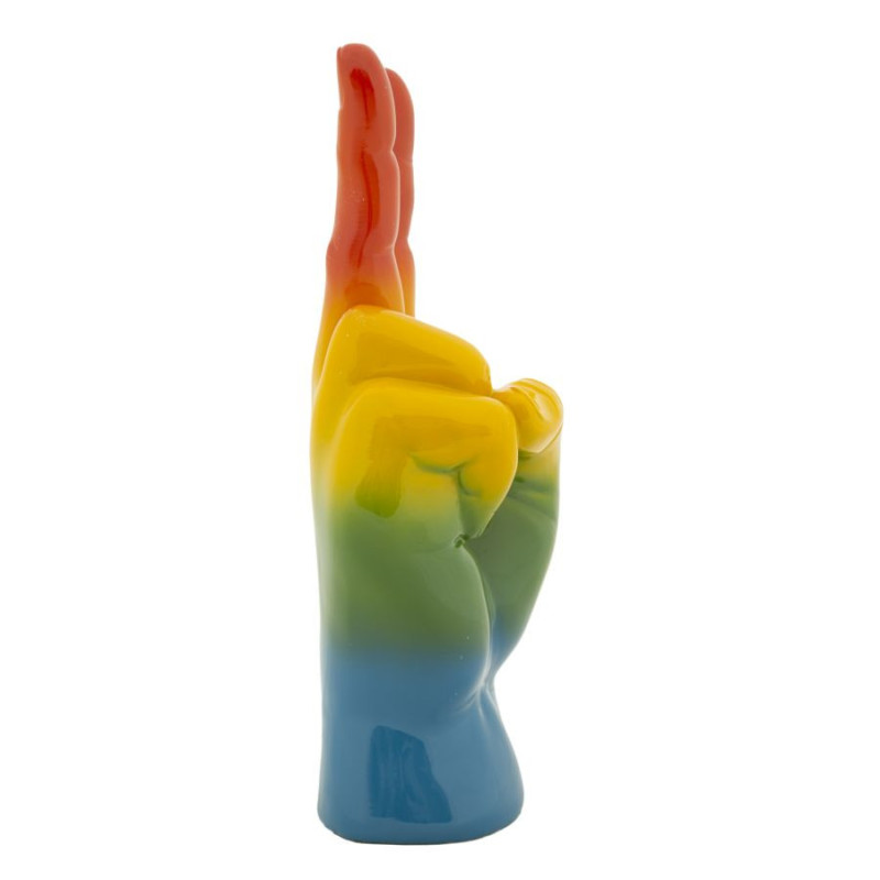 Statuette déco moderne Main Victoire Hauteur 36 cm Résine Multicolore Motif Arc en ciel Rainbow 