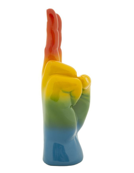 Statuette déco moderne Main Victoire Hauteur 36 cm Résine Multicolore Motif Arc en ciel Rainbow 