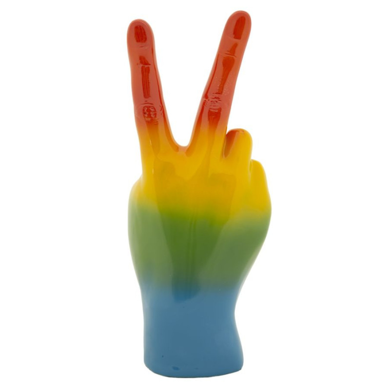 Statuette déco moderne Main Victoire Hauteur 36 cm Résine Multicolore Motif Arc en ciel Rainbow 