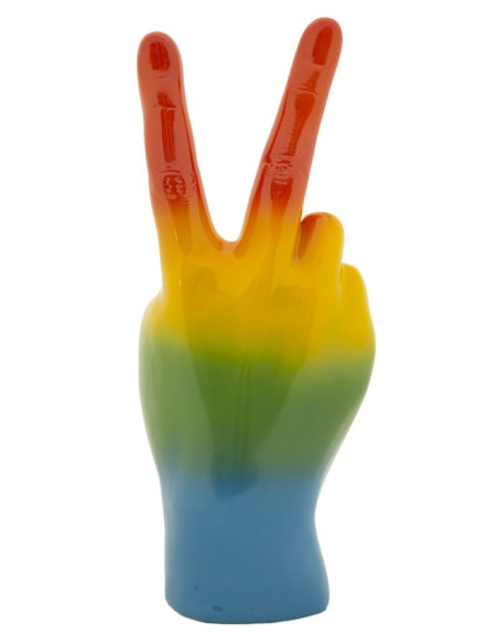 Statuette déco moderne Main Victoire Hauteur 36 cm Résine Multicolore Motif Arc en ciel Rainbow 