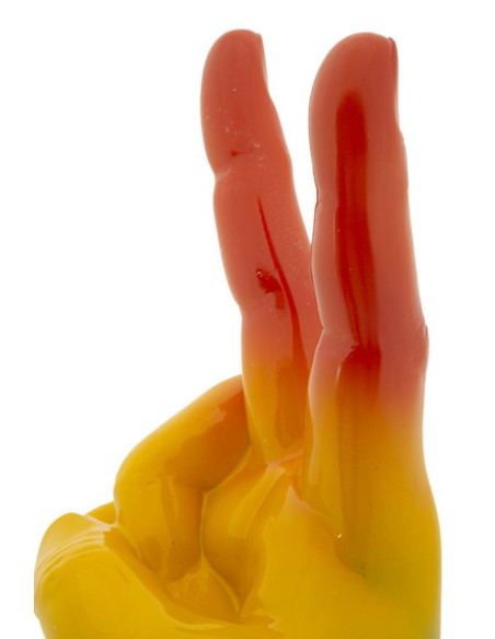 Statuette déco moderne Main Victoire Hauteur 36 cm Résine Multicolore Motif Arc en ciel Rainbow 