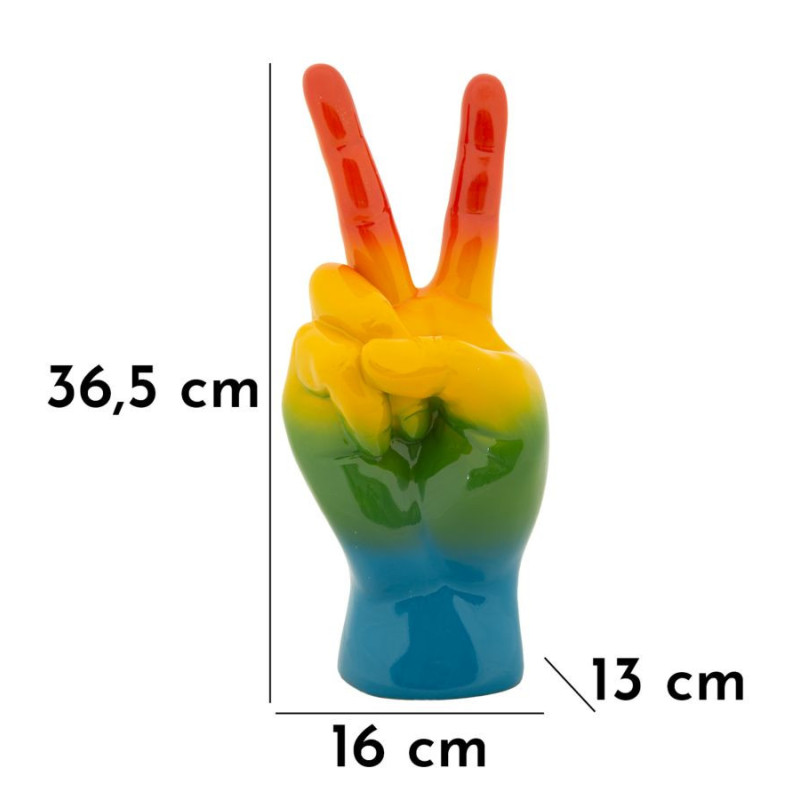 Statuette déco moderne Main Victoire Hauteur 36 cm Résine Multicolore Motif Arc en ciel Rainbow 