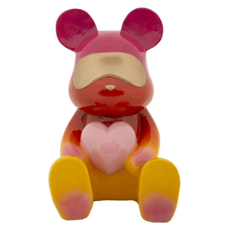 Statuette déco moderne Ourson assis Hauteur 32 cm Résine Multicolore Motif Arc en ciel Rainbow 