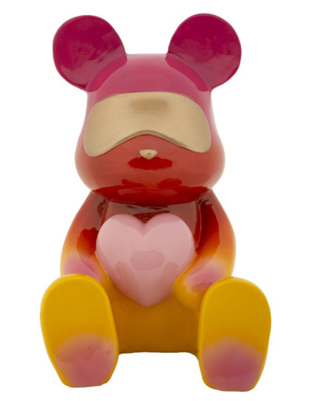 Statuette déco moderne Ourson assis Hauteur 32 cm Résine Multicolore Motif Arc en ciel Rainbow 