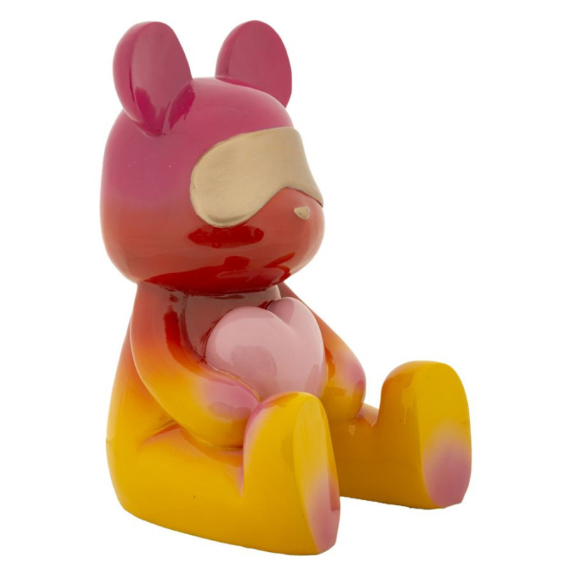 Statuette déco moderne Ourson assis Hauteur 32 cm Résine Multicolore Motif Arc en ciel Rainbow 