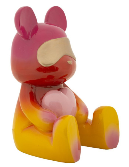 Statuette déco moderne Ourson assis Hauteur 32 cm Résine Multicolore Motif Arc en ciel Rainbow 