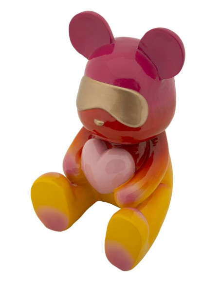 Statuette déco moderne Ourson assis Hauteur 32 cm Résine Multicolore Motif Arc en ciel Rainbow 