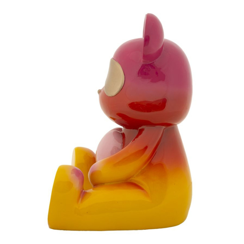 Statuette déco moderne Ourson assis Hauteur 32 cm Résine Multicolore Motif Arc en ciel Rainbow 