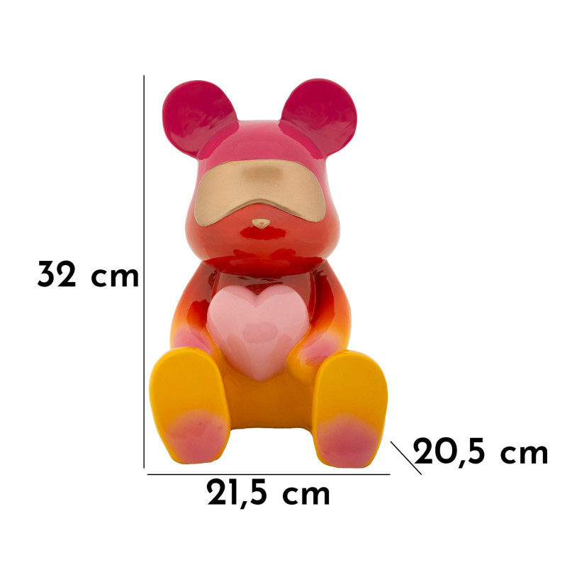 Statuette déco moderne Ourson assis Hauteur 32 cm Résine Multicolore Motif Arc en ciel Rainbow 