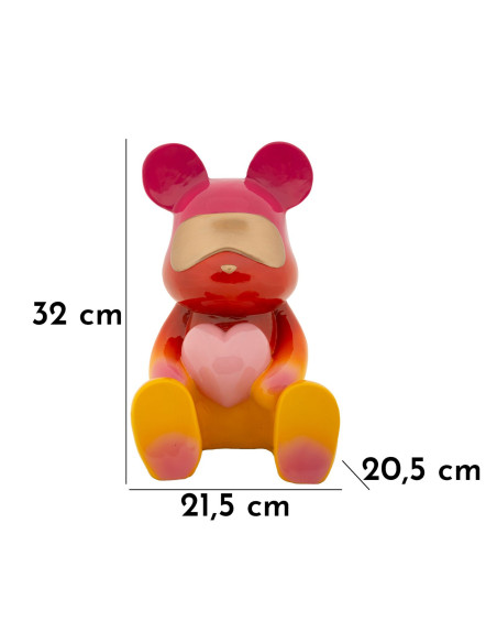 Statuette déco moderne Ourson assis Hauteur 32 cm Résine Multicolore Motif Arc en ciel Rainbow 