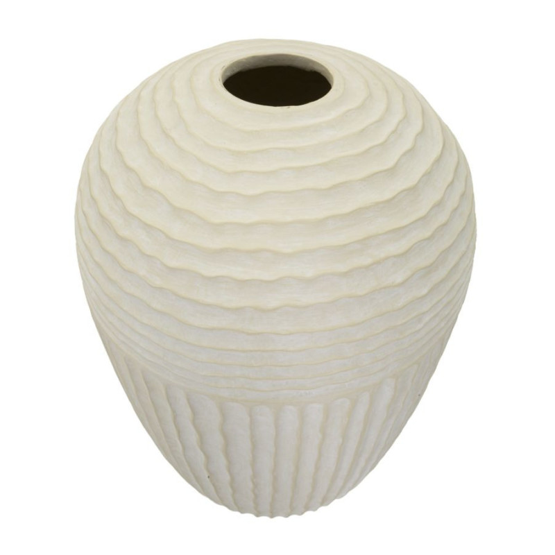 Grand Vase moderne Rond Hauteur 56 cm Magnesium Oxide Blanc crème Motif strié Icicle 