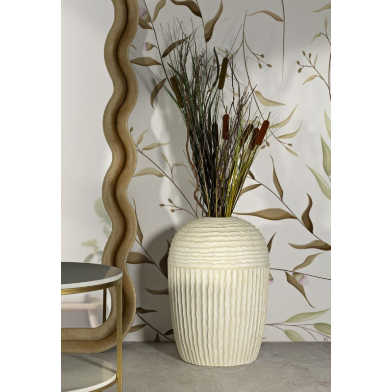 Grand Vase moderne Rond Hauteur 56 cm Magnesium Oxide Blanc crème Motif strié Icicle 