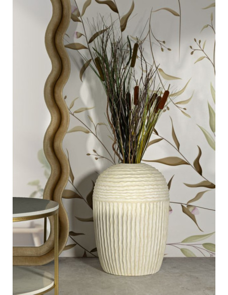Grand Vase moderne Rond Hauteur 56 cm Magnesium Oxide Blanc crème Motif strié Icicle 