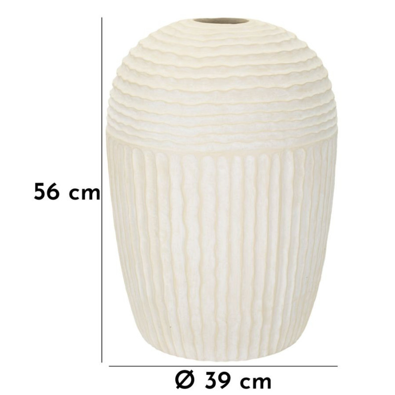 Grand Vase moderne Rond Hauteur 56 cm Magnesium Oxide Blanc crème Motif strié Icicle 