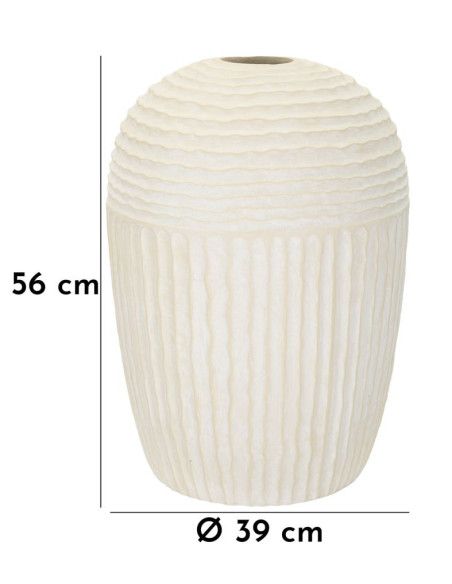 Grand Vase moderne Rond Hauteur 56 cm Magnesium Oxide Blanc crème Motif strié Icicle 