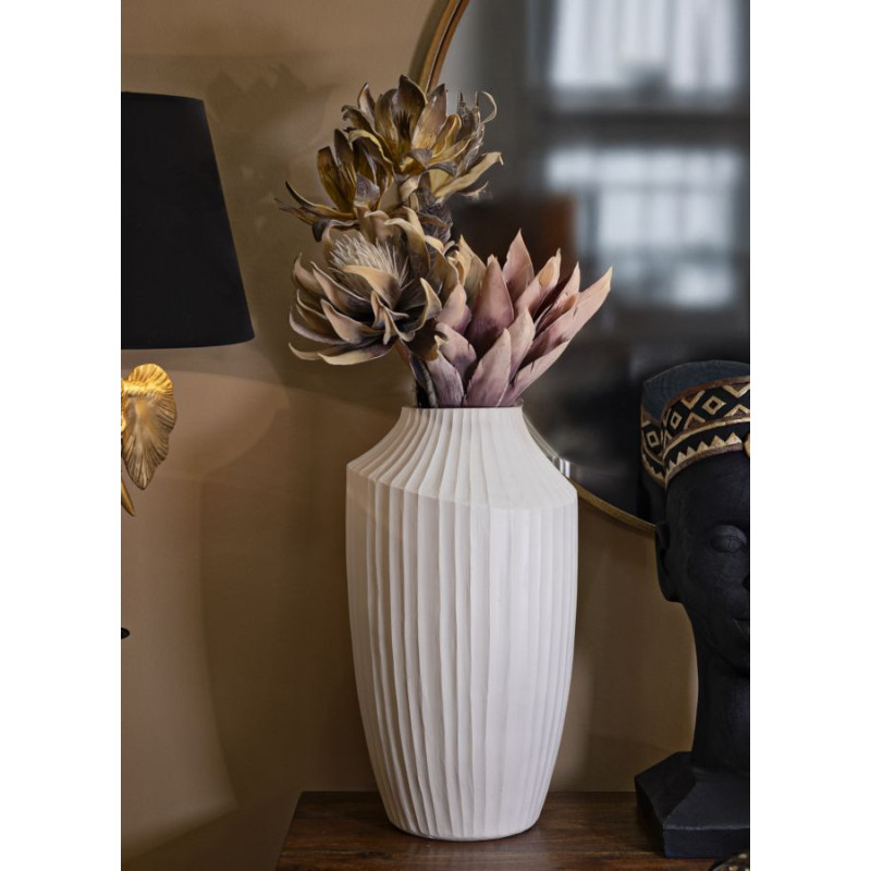 Grand Vase moderne Rond Hauteur 50 cm Magnesium oxide Blanc crème Ice 